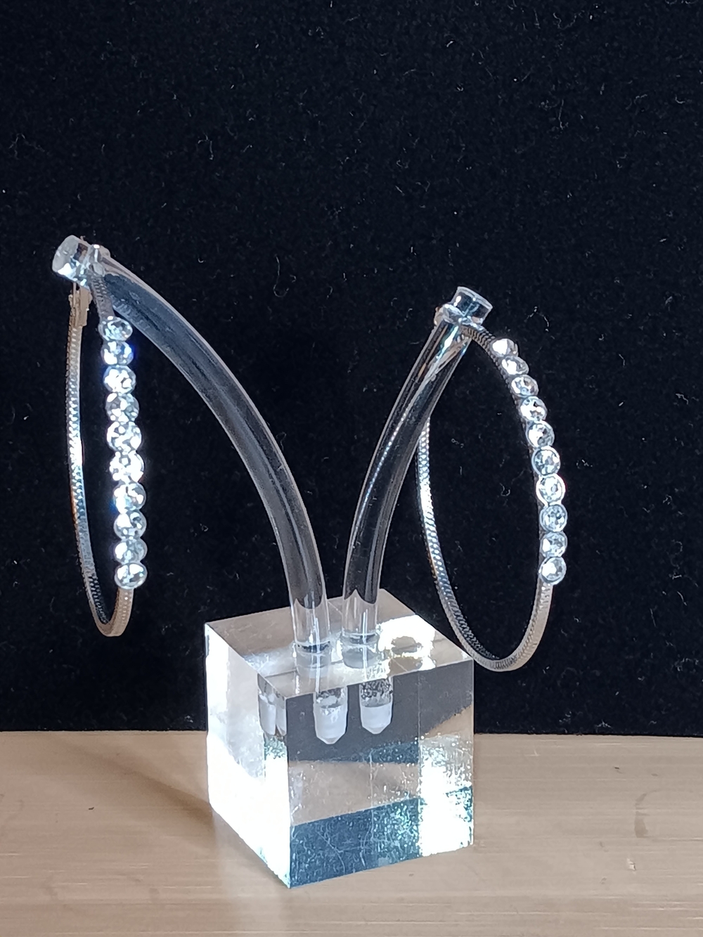 Silver Crystal Hoop Earrings - Sparkling Clear Stones